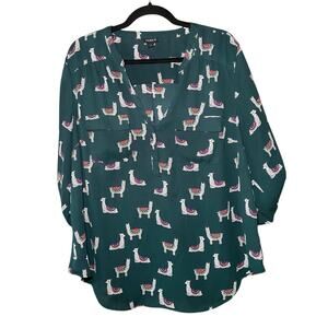 Torrid Harper - Green Llama Print - Quarter Sleeve Shirt - Size 1